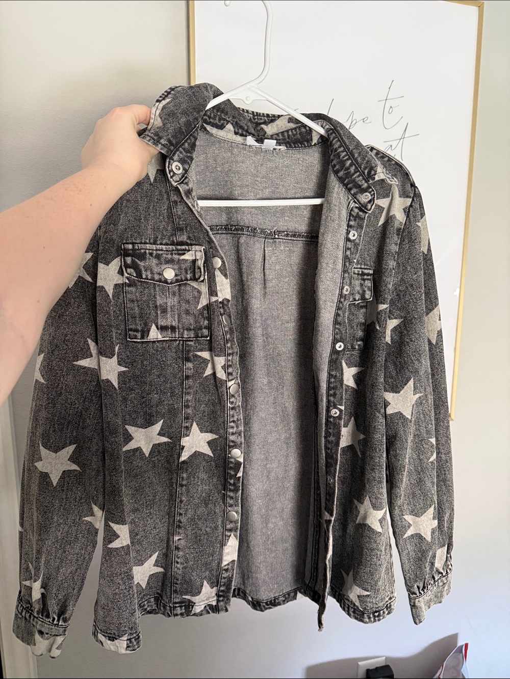 MACARON Black and White Star Print Denim Jacket